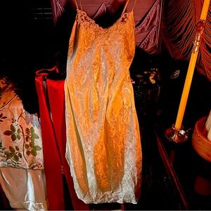 Vintage Ivory Jacquard Slip Dress Floral Satin Lingerie Romantic Bias Cut